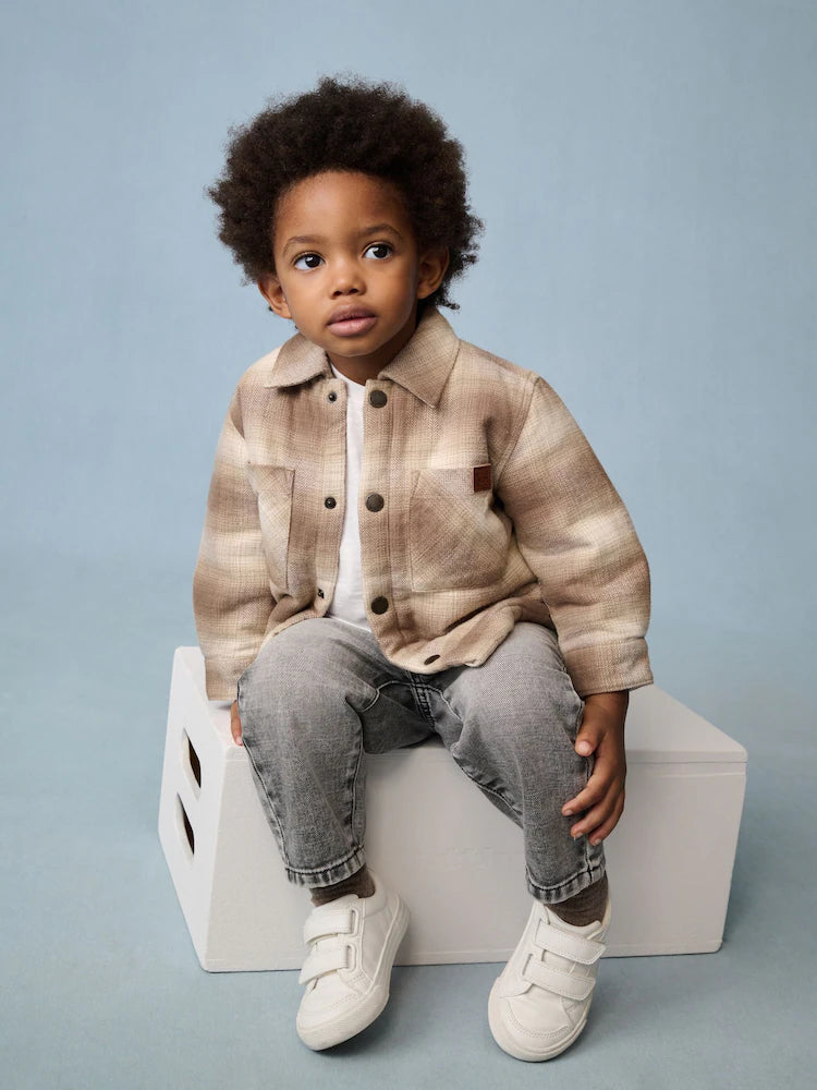 Neutral Check Borg Lined Check Shacket (3mths-7yrs)