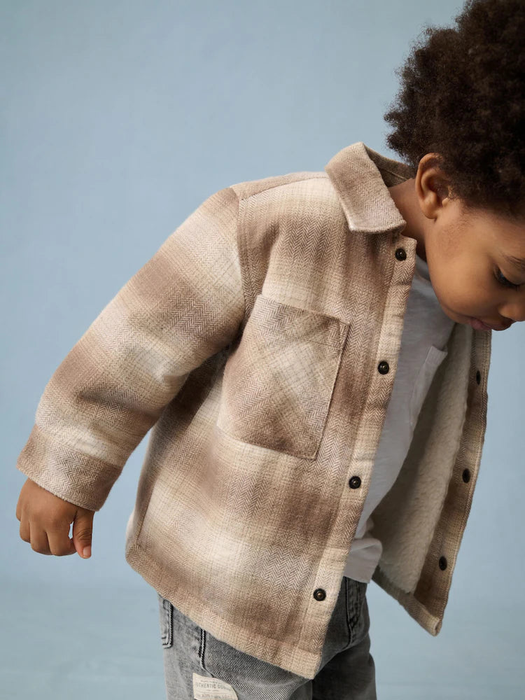 Neutral Check Borg Lined Check Shacket (3mths-7yrs)