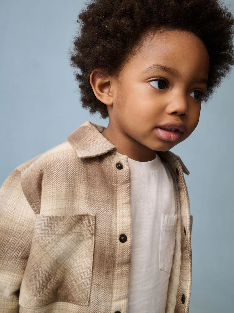 Neutral Check Borg Lined Check Shacket (3mths-7yrs)