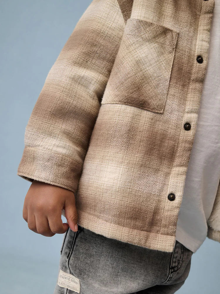 Neutral Check Borg Lined Check Shacket (3mths-7yrs)