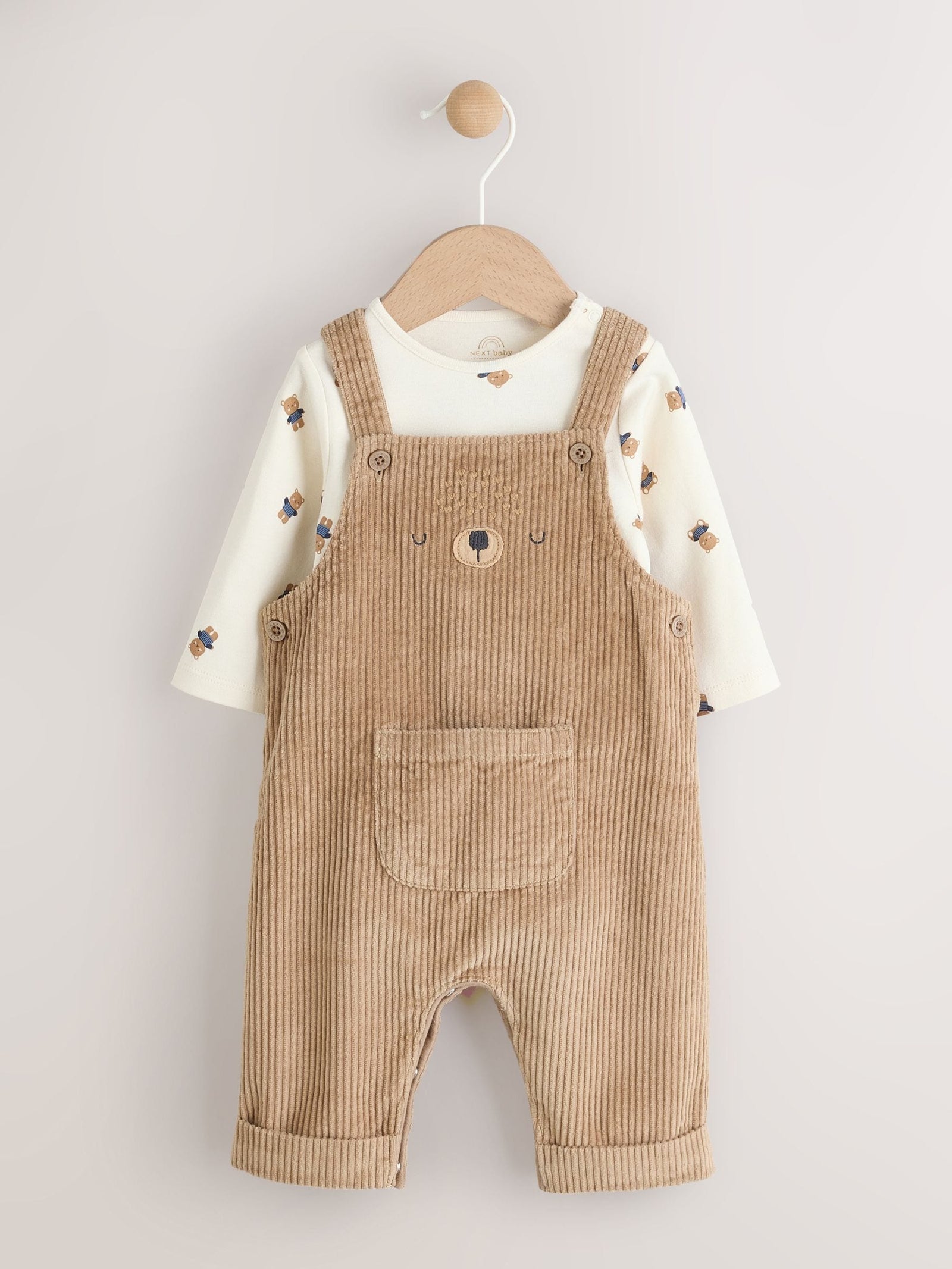 Tan Brown Bear Cord Dungarees and Bodysuit Set (0mths-2yrs)