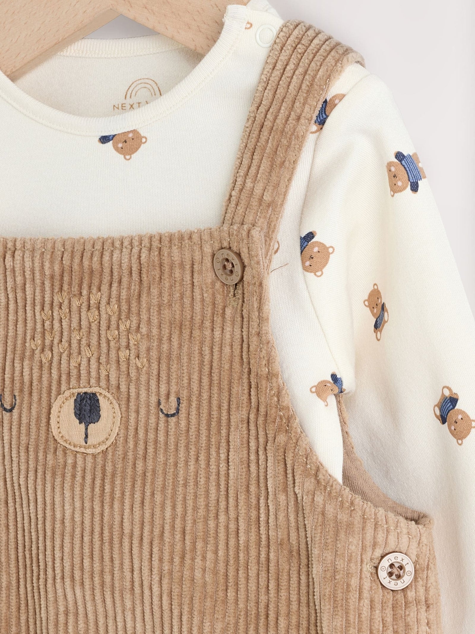 Tan Brown Bear Cord Dungarees and Bodysuit Baby Set