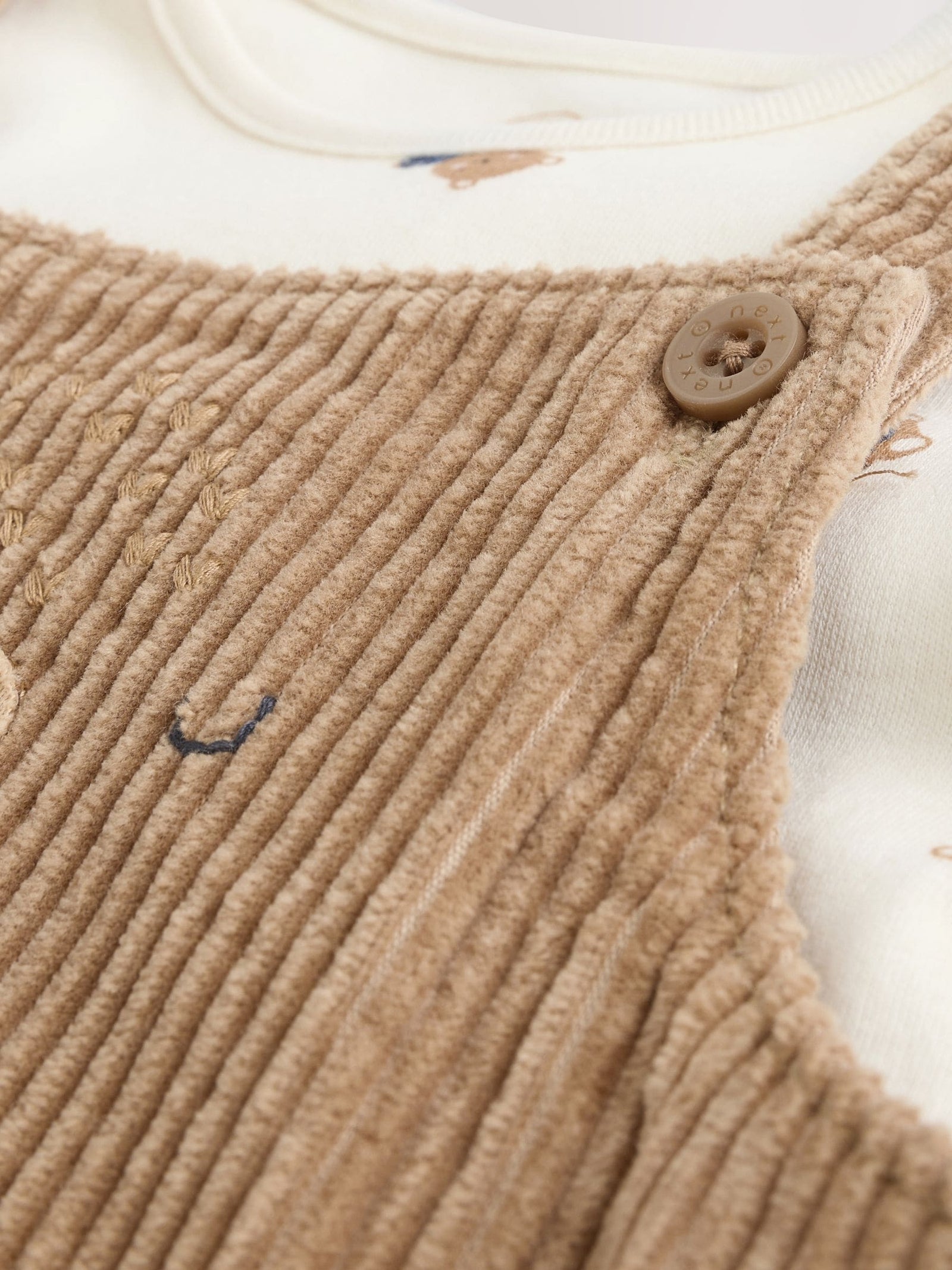 Tan Brown Bear Cord Dungarees and Bodysuit Baby Set