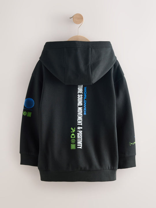 Black Headphones Older Boys Graphic Print Hoodie (3-16yrs)
