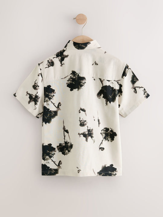 Ecru Floral Short Sleeve Printed Shirt (3-16yrs)