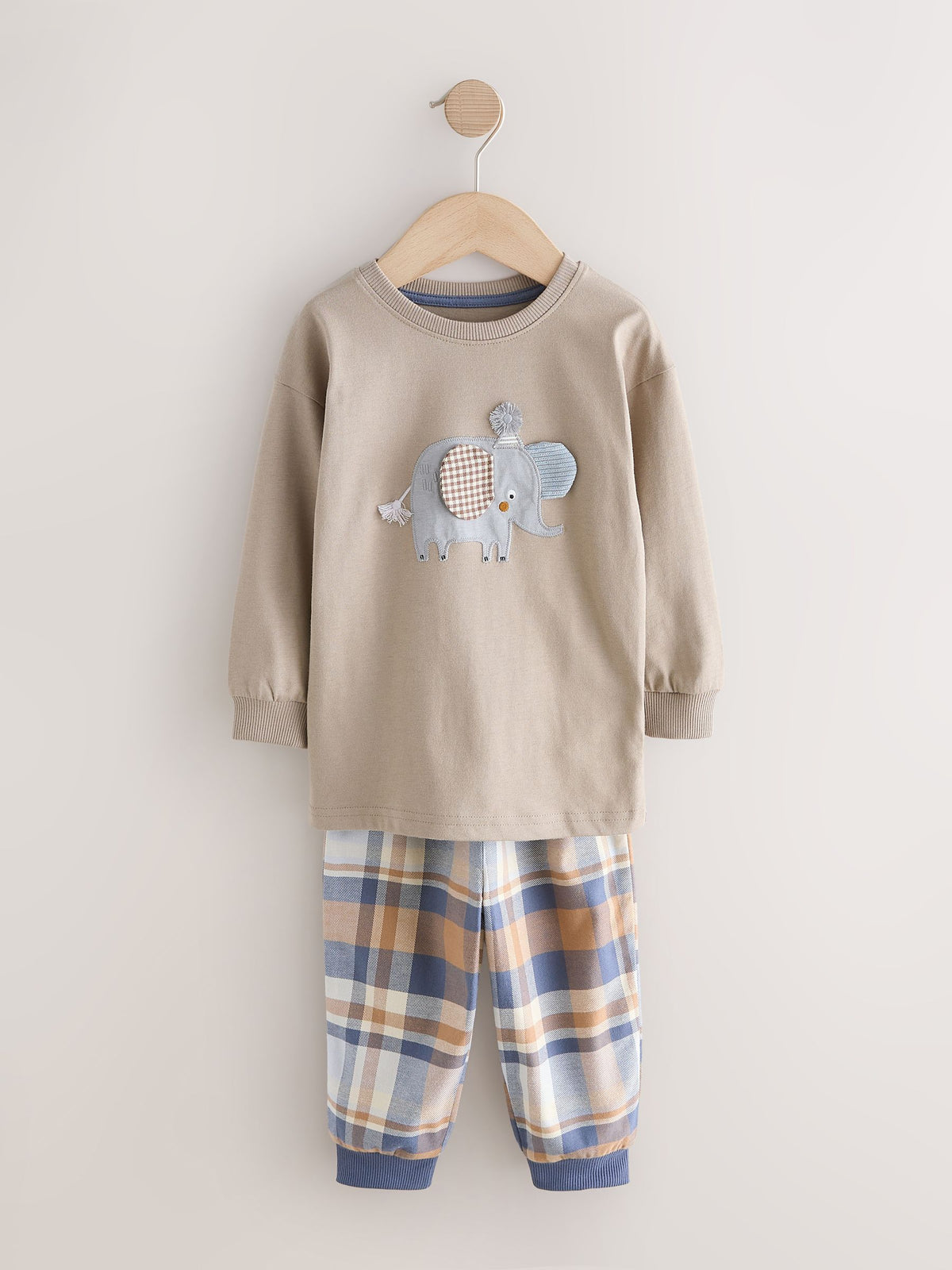 Olive Green/Stone/Ecru Animal Check Woven Bottom Pyjamas 3 Pack (9mths-12yrs)