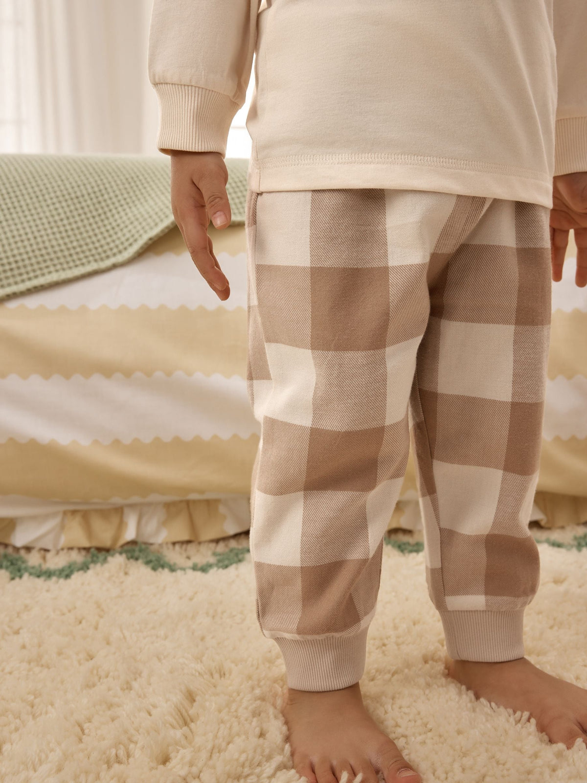 Olive Green/Stone/Ecru Animal Check Woven Bottom Pyjamas 3 Pack (9mths-12yrs)