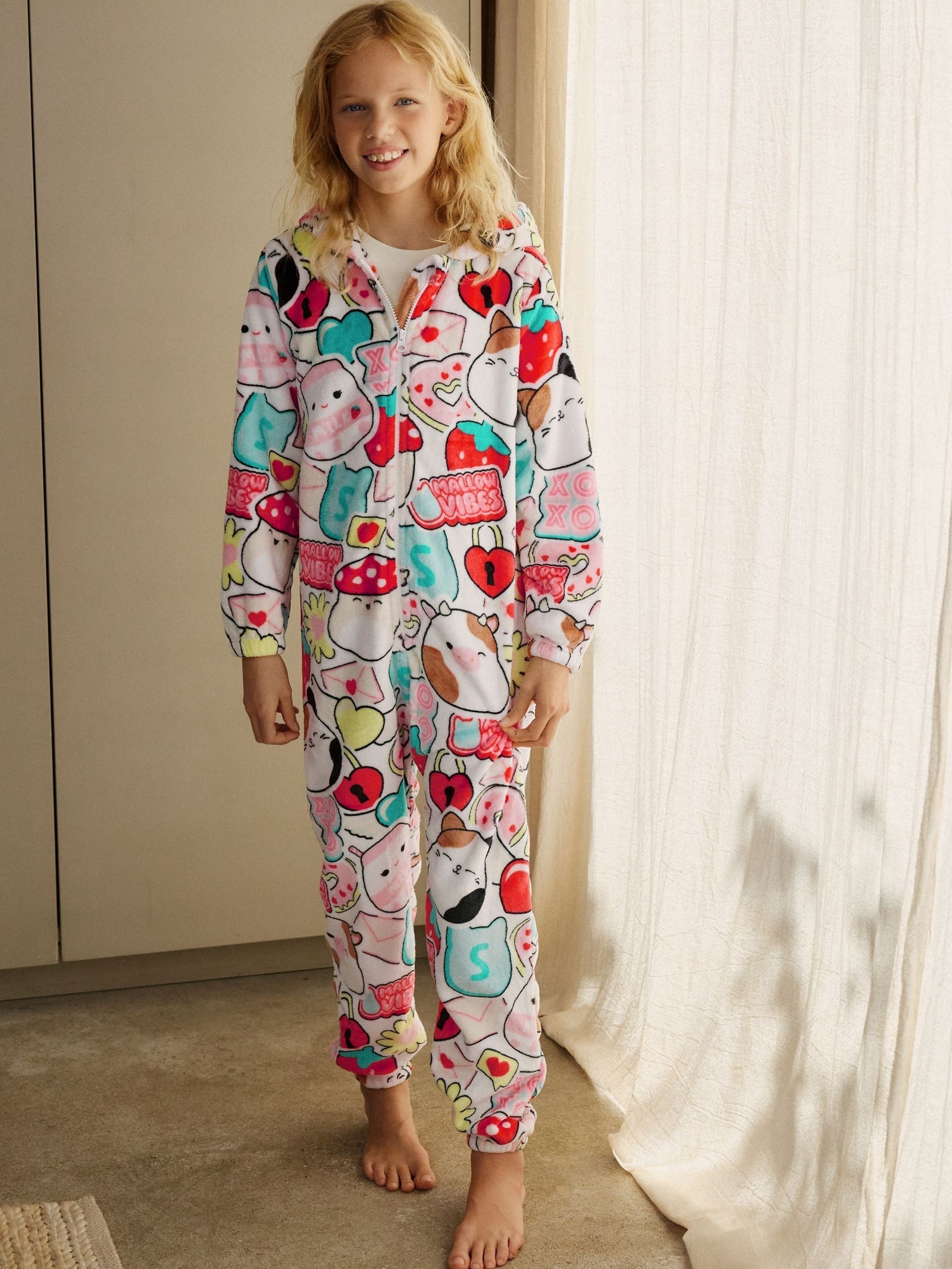 Red/Ecru Squishmallow Fleece All-In-One (6-14yrs)