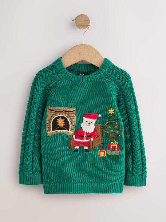 Green Santa Knitted Christmas Jumper (3mths-7yrs)