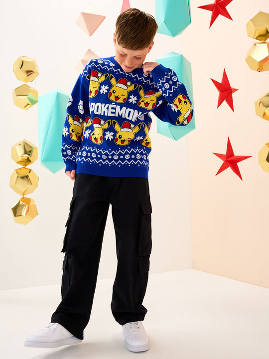 Bright Blue Pokémon Christmas Jumper (3-16yrs)