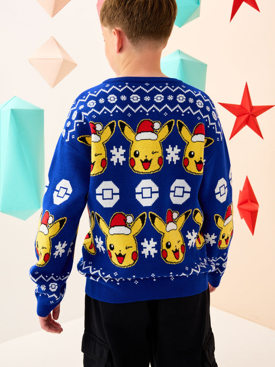 Bright Blue Pokémon Christmas Jumper (3-16yrs)
