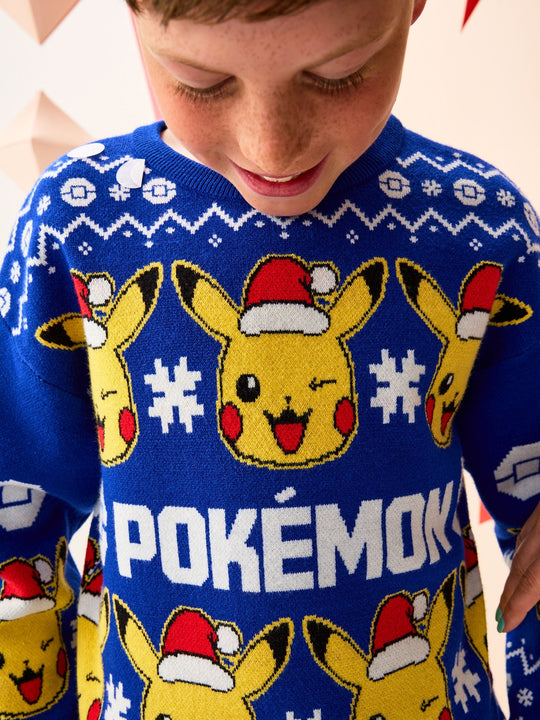 Bright Blue Pokémon Christmas Jumper (3-16yrs)