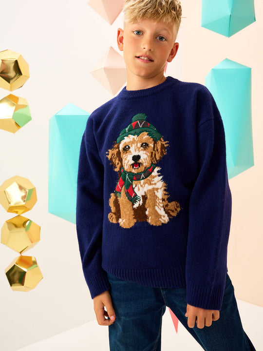 Navy Blue Dog Christmas Jumper immediate