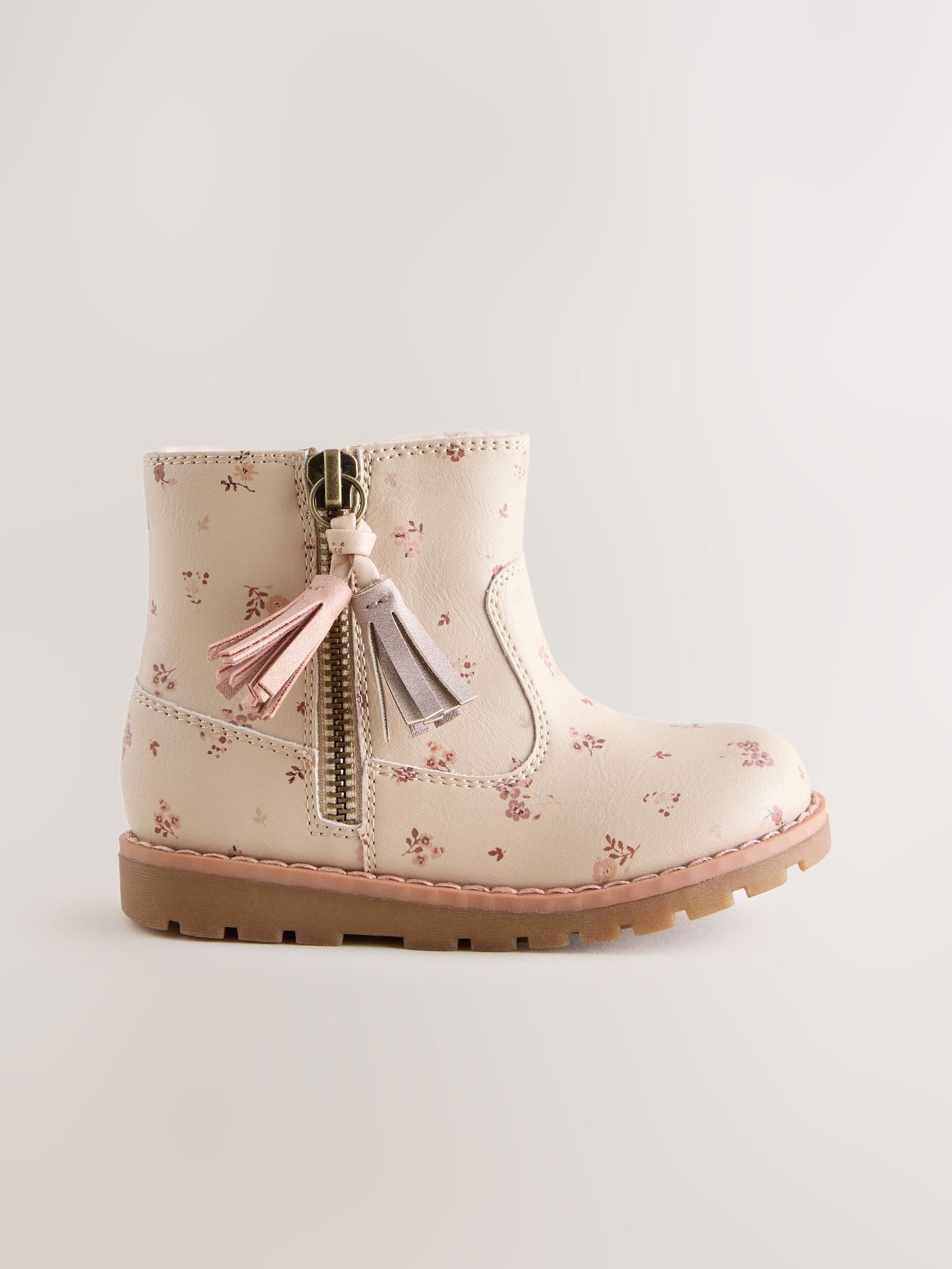 Neutral Floral Wide Fit (G) Chelsea Zip Tassel Ankle Boots