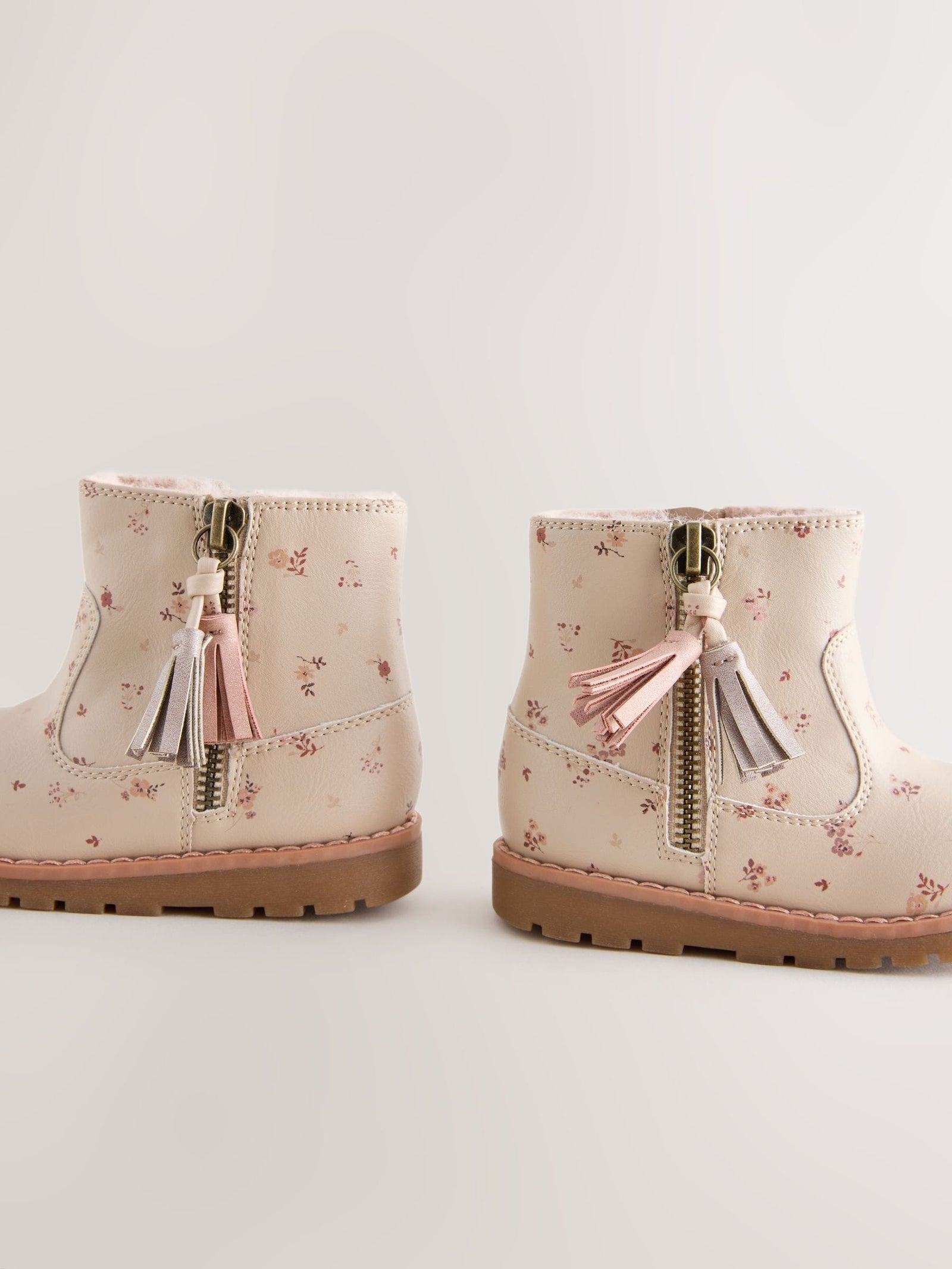 Neutral Floral Wide Fit (G) Chelsea Zip Tassel Ankle Boots