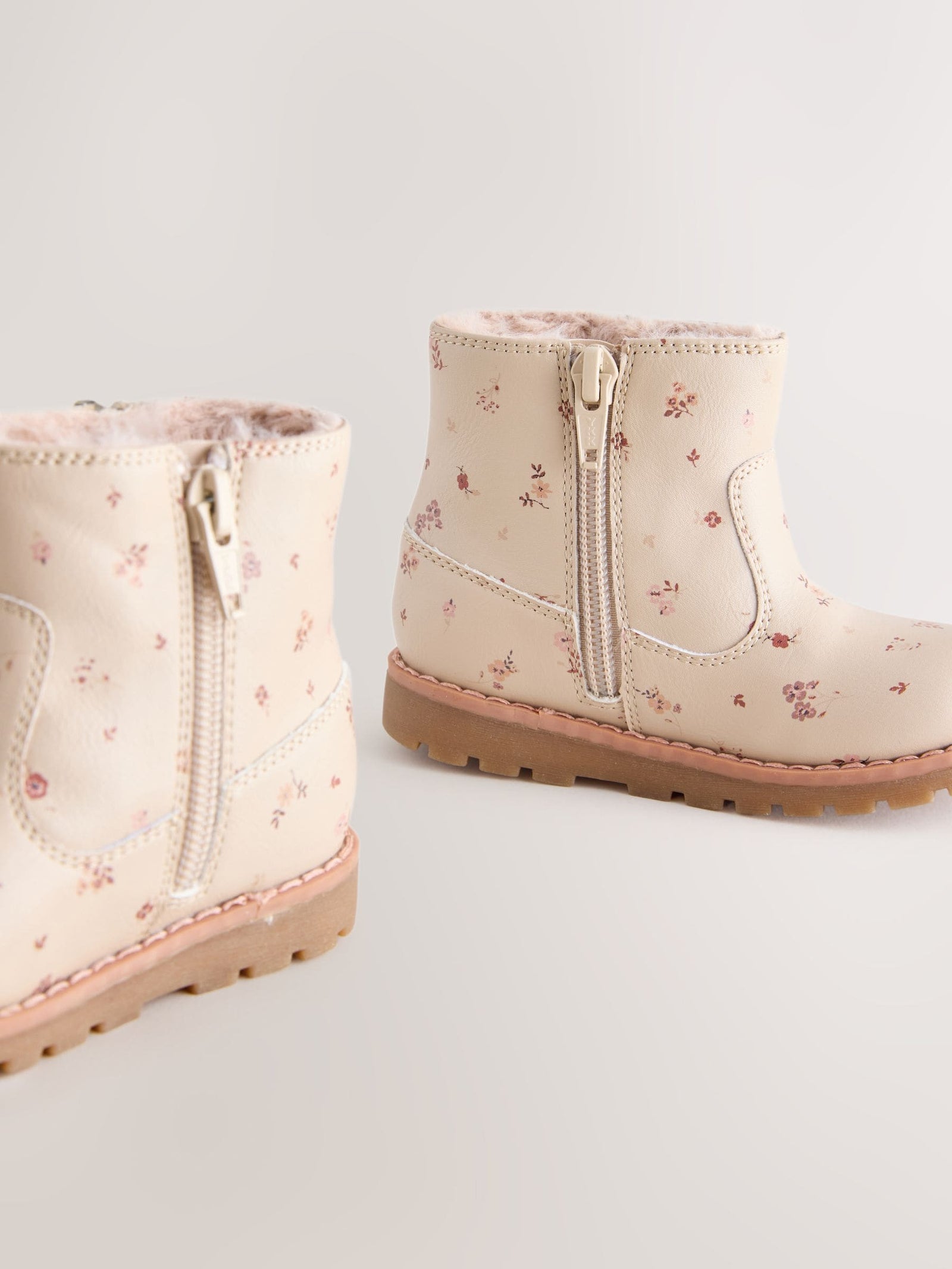 Neutral Floral Wide Fit (G) Chelsea Zip Tassel Ankle Boots