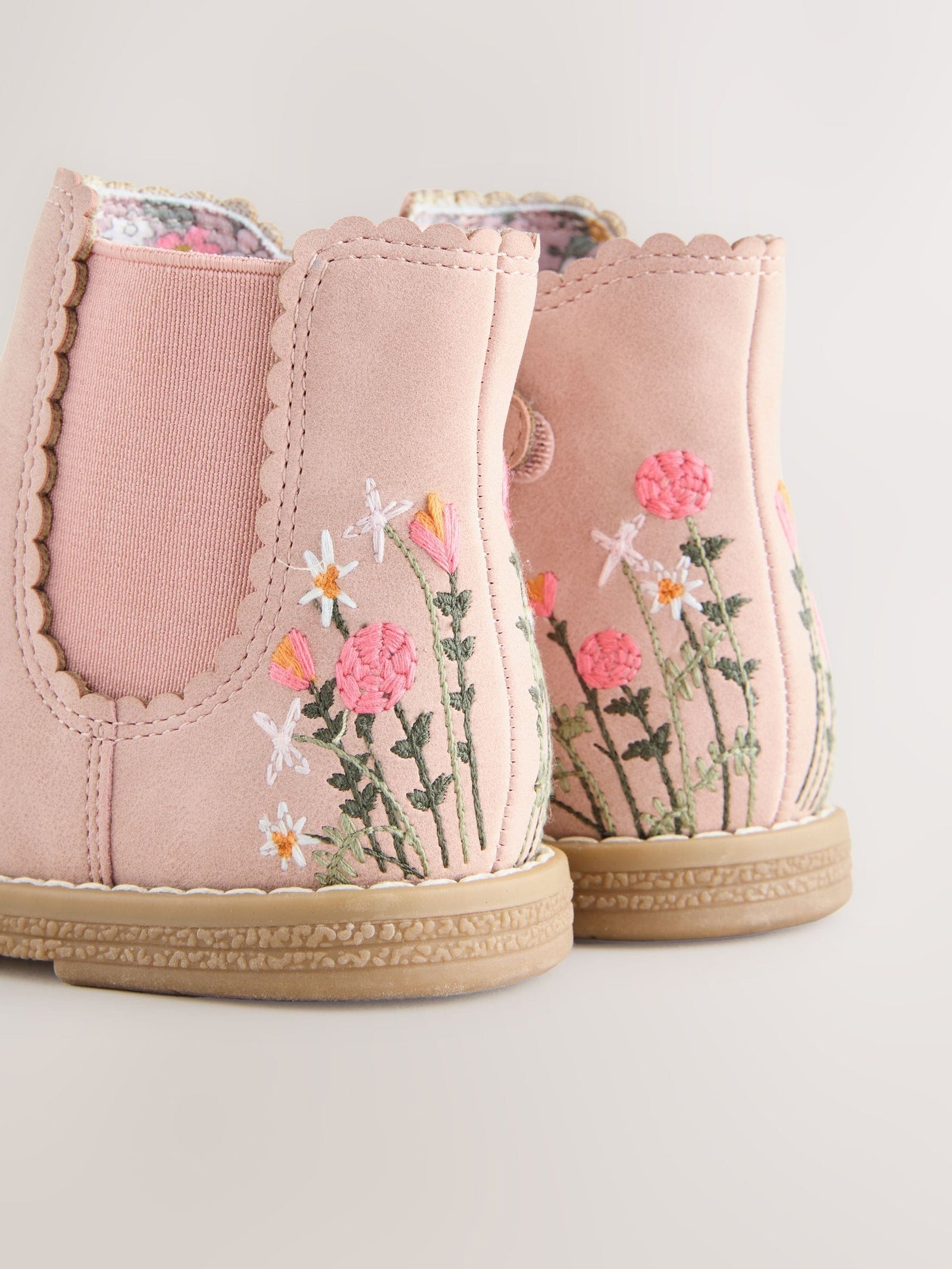 Pink Embroidered Wide Fit (G) Chelsea Ankle Boots