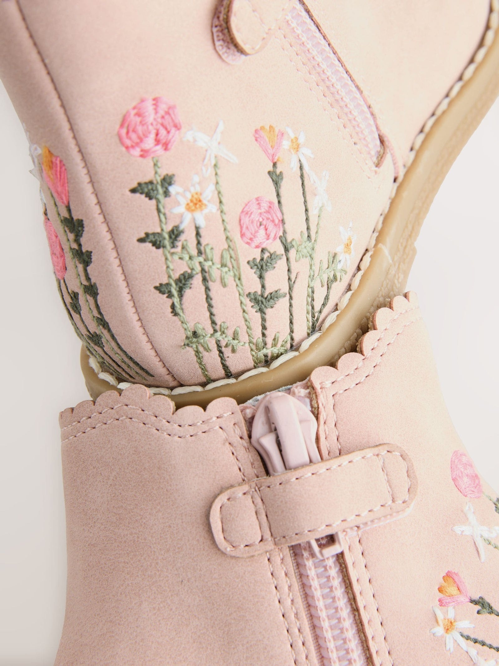 Pink Embroidered Wide Fit (G) Chelsea Ankle Boots