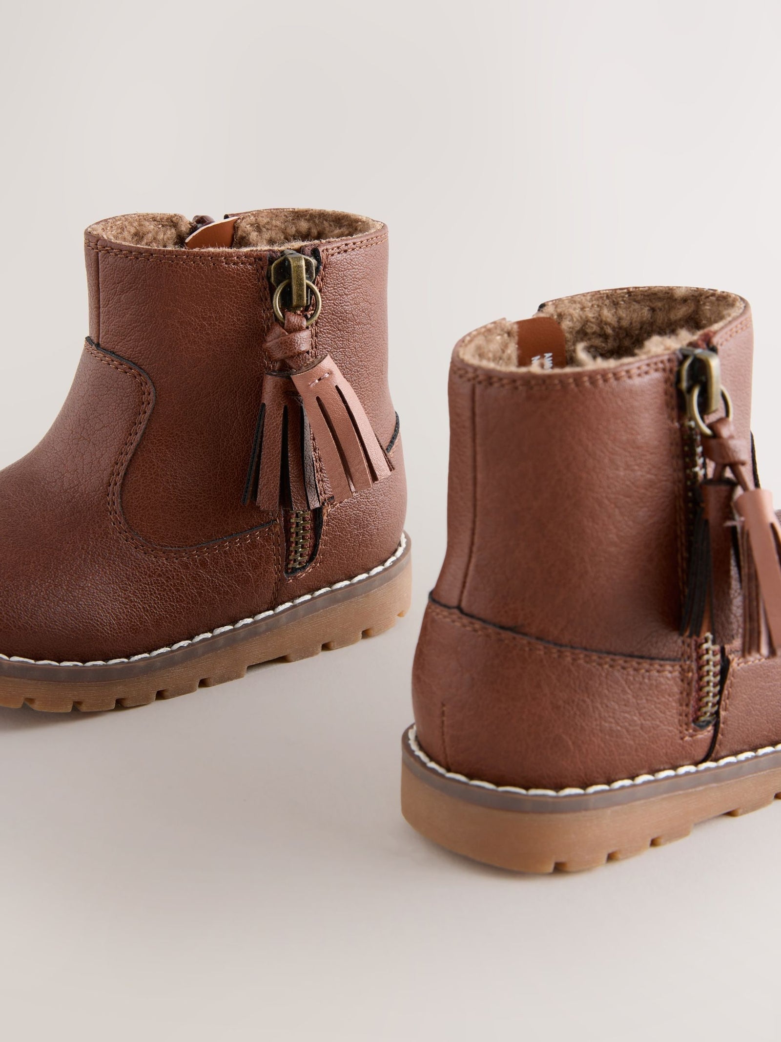 Tan Brown Wide Fit (G) Chelsea Zip Tassel Ankle Boots