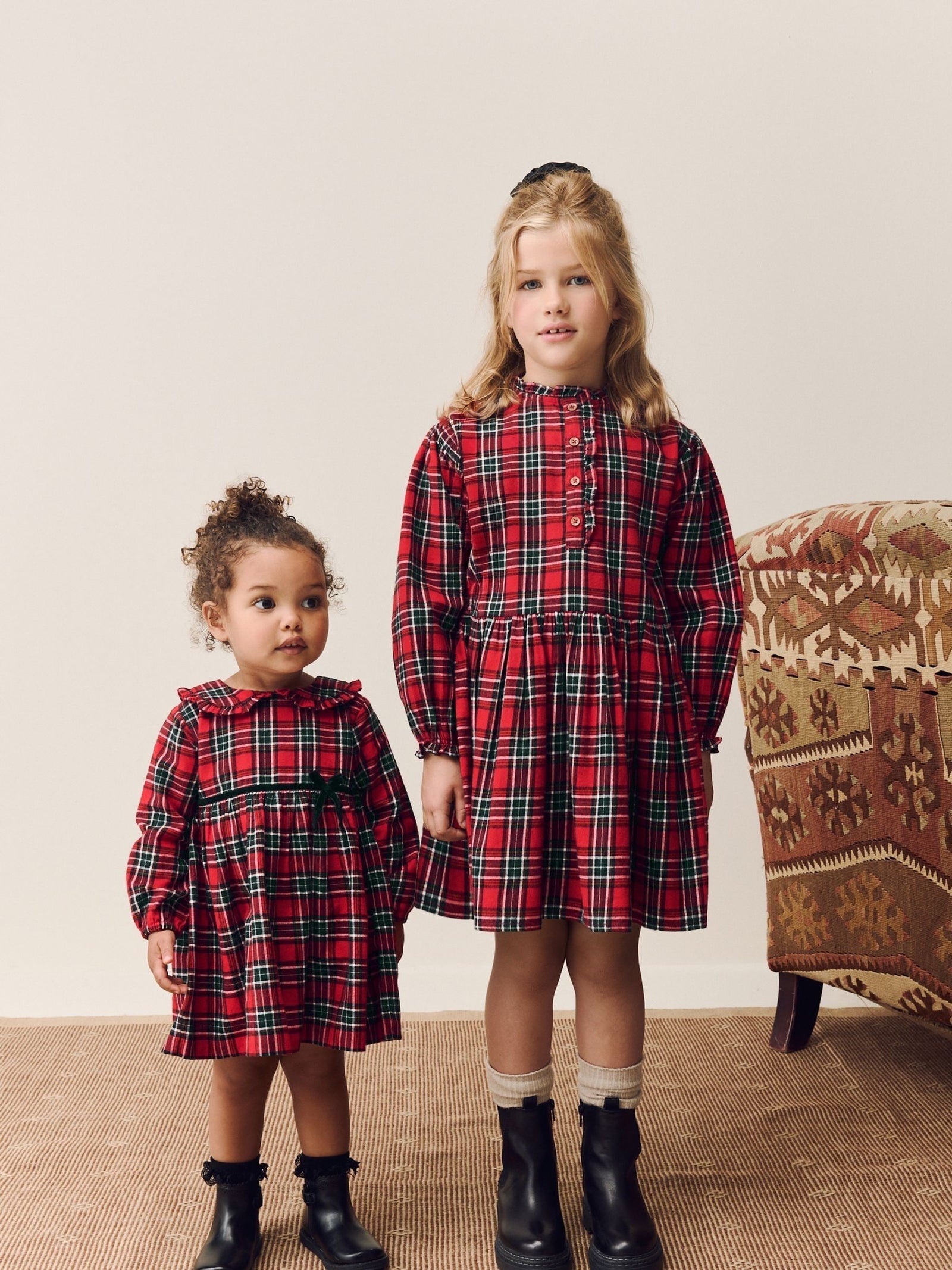 Red Check Long Sleeve Collar Dress