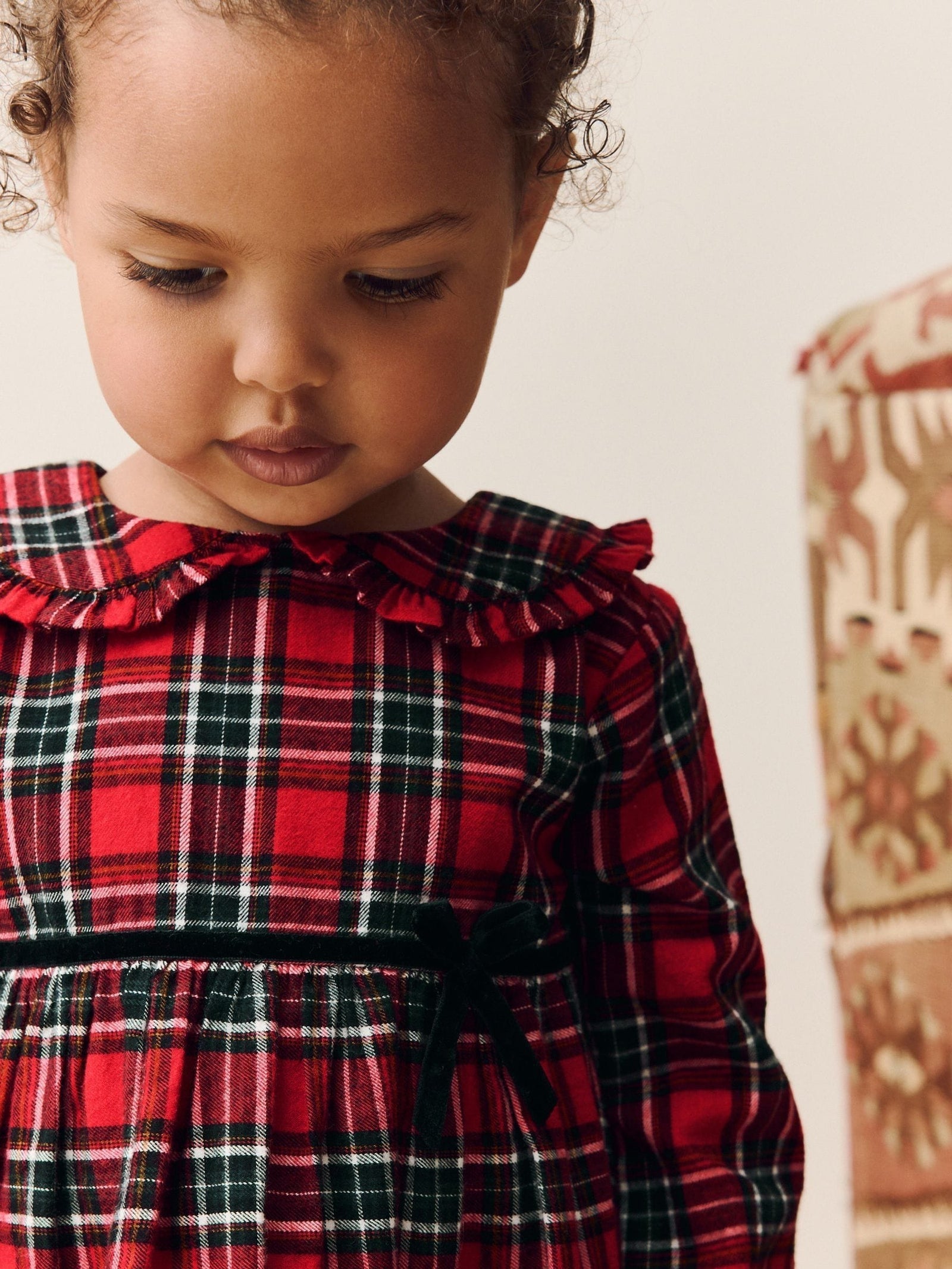 Red Check Long Sleeve Collar Dress