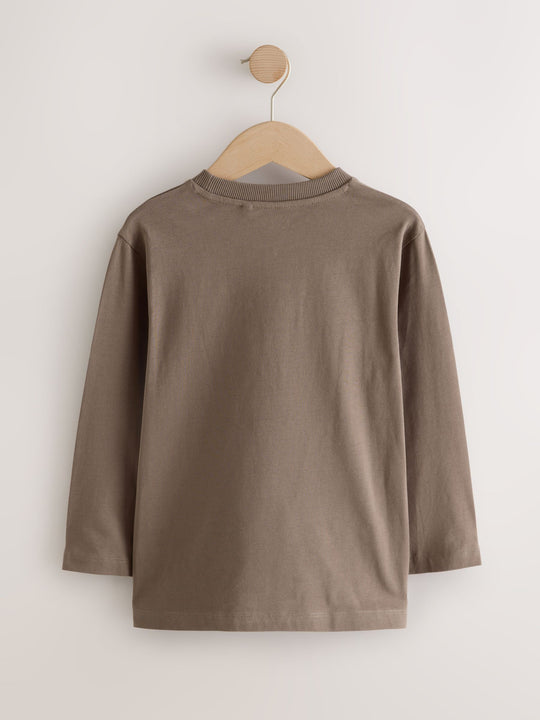 Grey/Blue/Brown Embroidery Graphic Long Sleeve T-Shirts 3 Pack (3-16yrs)