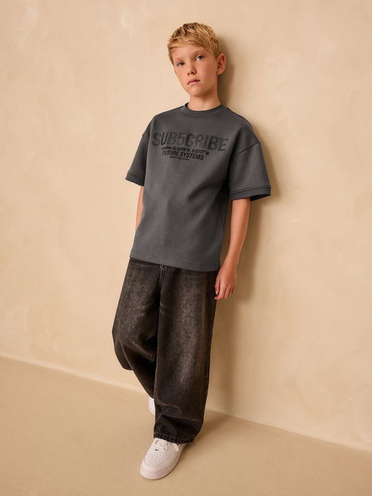 Charcoal Grey Subscribe Graphic Heavyweight Short Sleeve T-Shirt (3-16yrs)