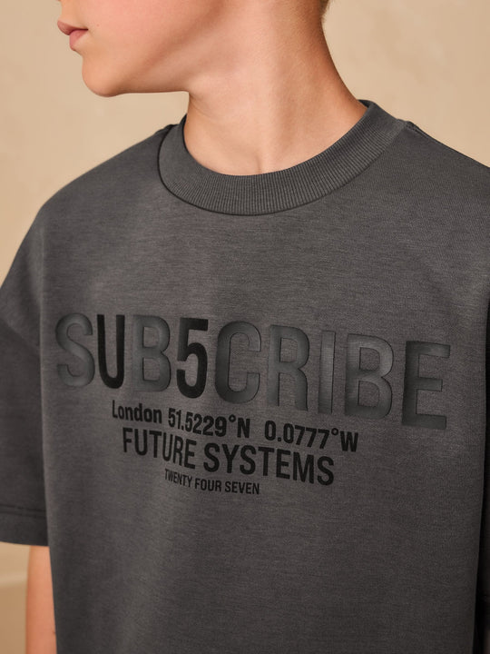 Charcoal Grey Subscribe Graphic Heavyweight Short Sleeve T-Shirt (3-16yrs)