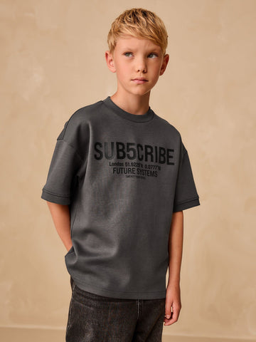 Charcoal Grey Subscribe Graphic Heavyweight Short Sleeve T-Shirt (3-16yrs)