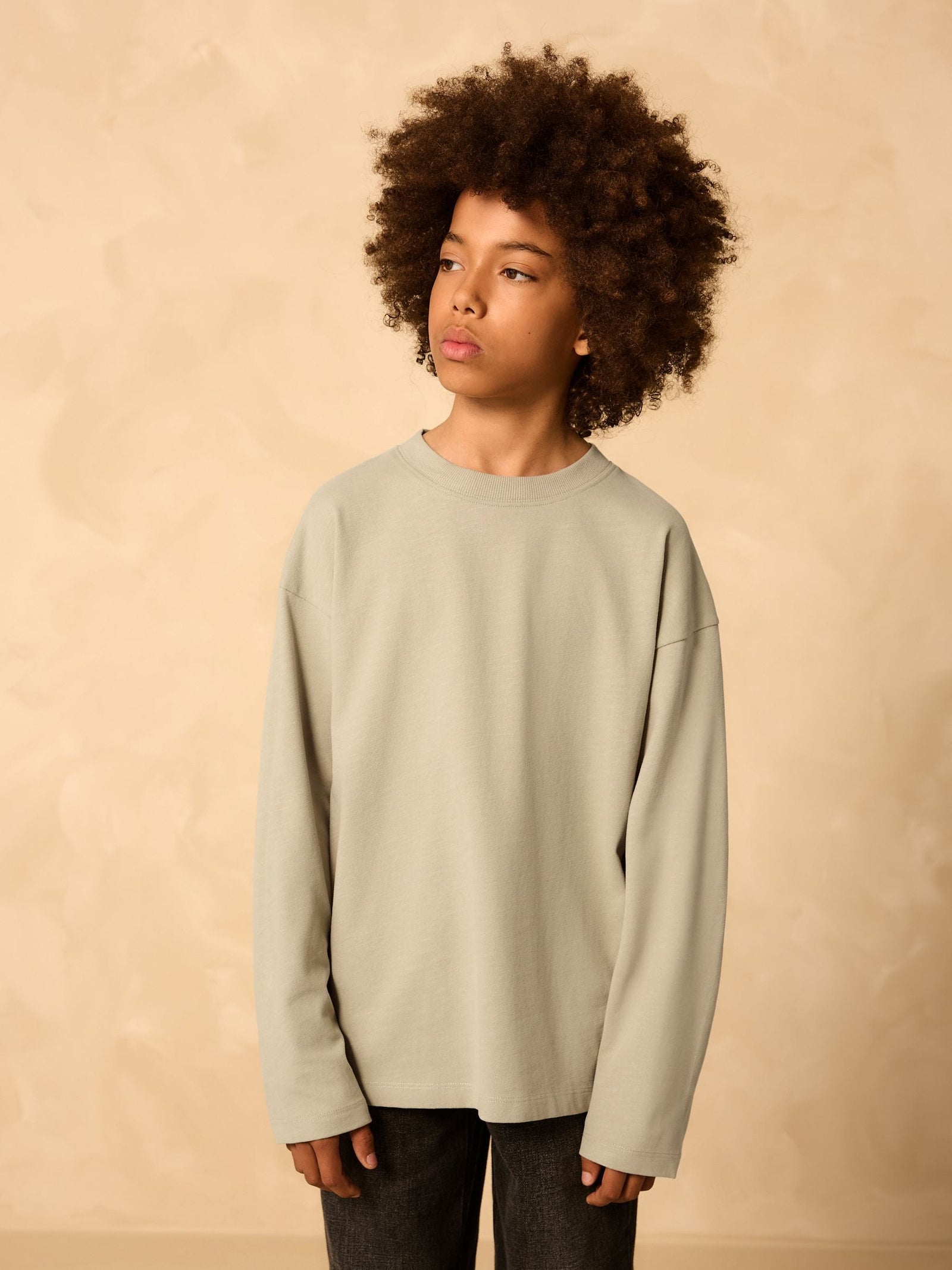 Stone Relaxed Fit Long Sleeve Cosy T-Shirt (3-16yrs)