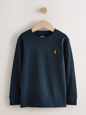 Blue Navy Stag Logo Long Sleeve Cosy T-Shirt (3-16yrs)