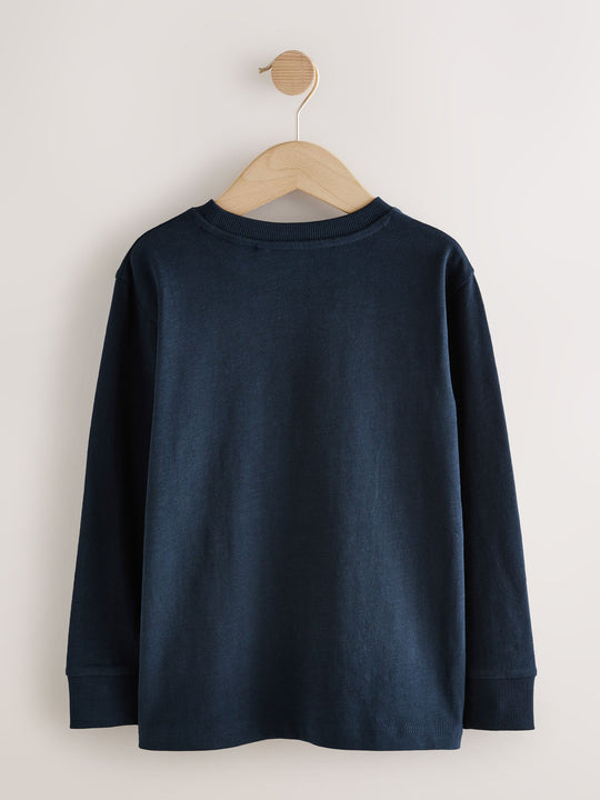 Blue Navy Stag Logo Long Sleeve Cosy T-Shirt (3-16yrs)
