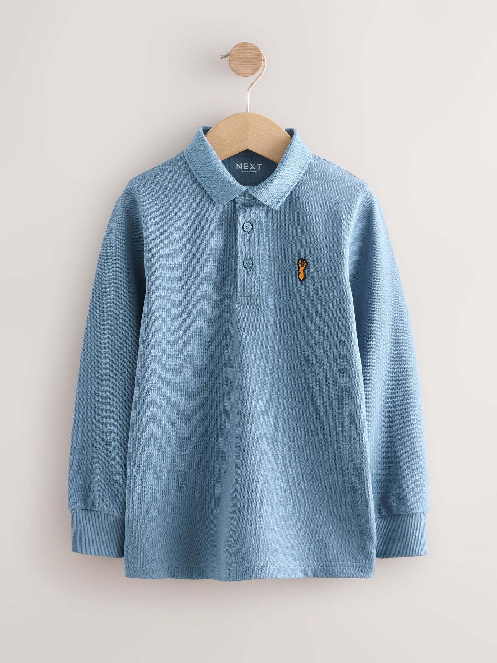 Mid Blue Long Sleeve Polo Shirt (3-16yrs)