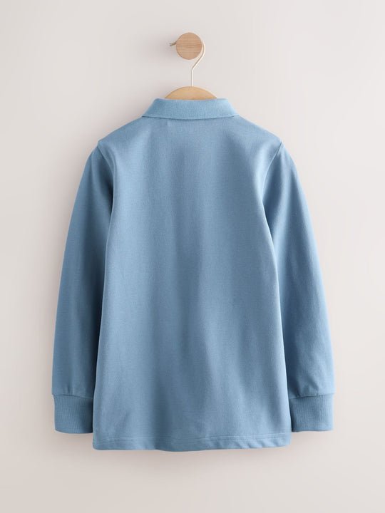 Mid Blue Long Sleeve Polo Shirt (3-16yrs)