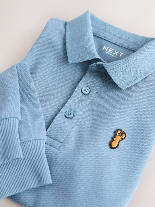 Mid Blue Long Sleeve Polo Shirt (3-16yrs)
