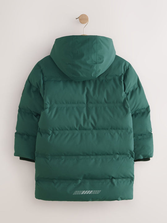 Khaki Green Waterproof Long Line Fleece Lined Puffer Coat (3-17yrs)