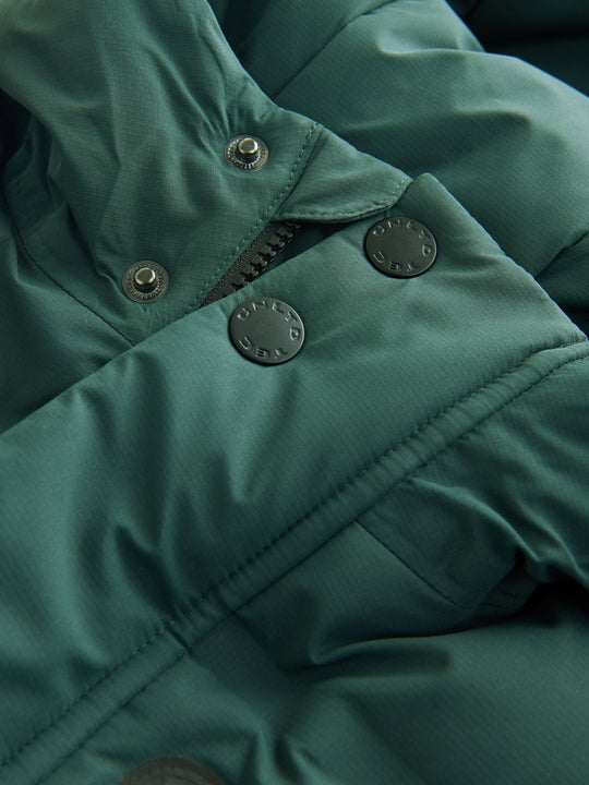 Khaki Green Waterproof Long Line Fleece Lined Puffer Coat (3-17yrs)