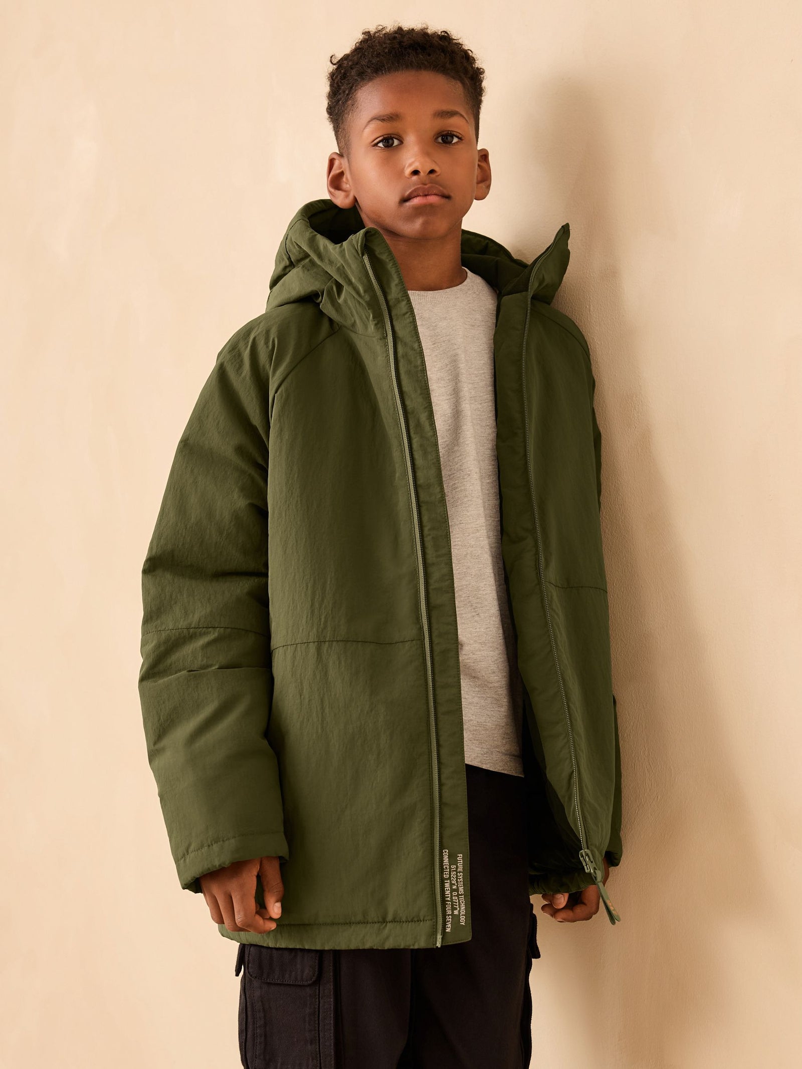Khaki Green Shower Resistant Inner Wadded Coat (3-16yrs)