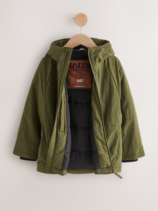 Khaki Green Shower Resistant Inner Wadded Coat (3-16yrs)