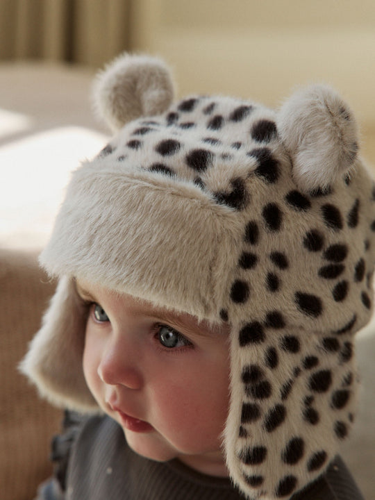 Leopard Faux Fur Earred Baby Trapper Hat (0mths-2yrs)