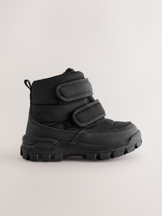 Black Quilted Touch Fastening Boots