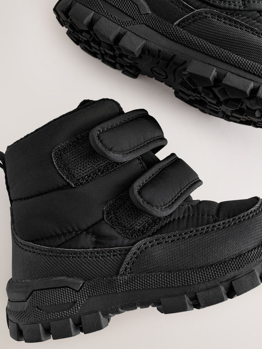Black Quilted Touch Fastening Boots