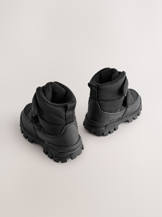 Black Quilted Touch Fastening Boots