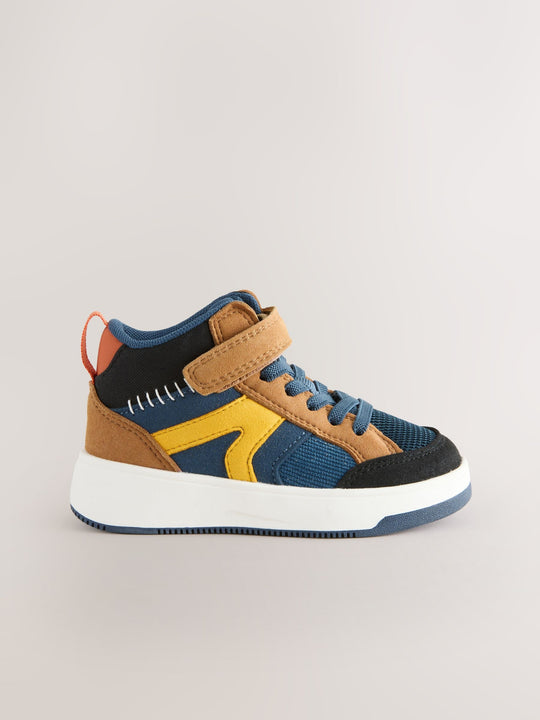 Navy/Tan Colourblock Touch Fastening Elastic Lace Hi Top Trainers