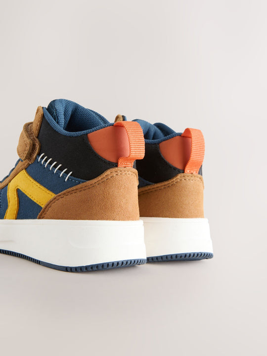 Navy/Tan Colourblock Touch Fastening Elastic Lace Hi Top Trainers