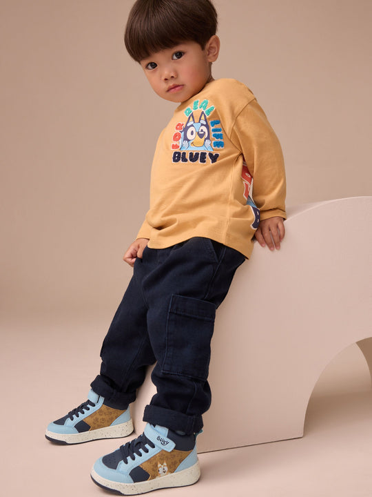 Navy Bluey Wide Fit (G) Touch Fastening Elastic Lace Hi Top Trainers