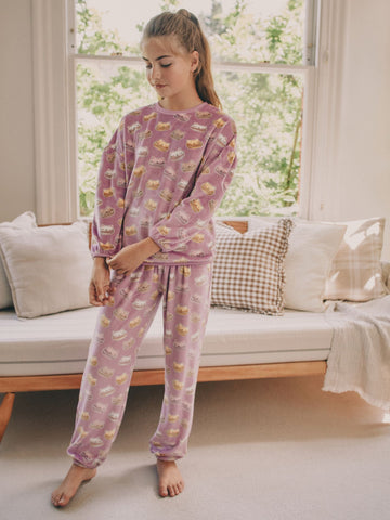 Pink Cataroon Cosy Fleece Pyjamas (3-16yrs)