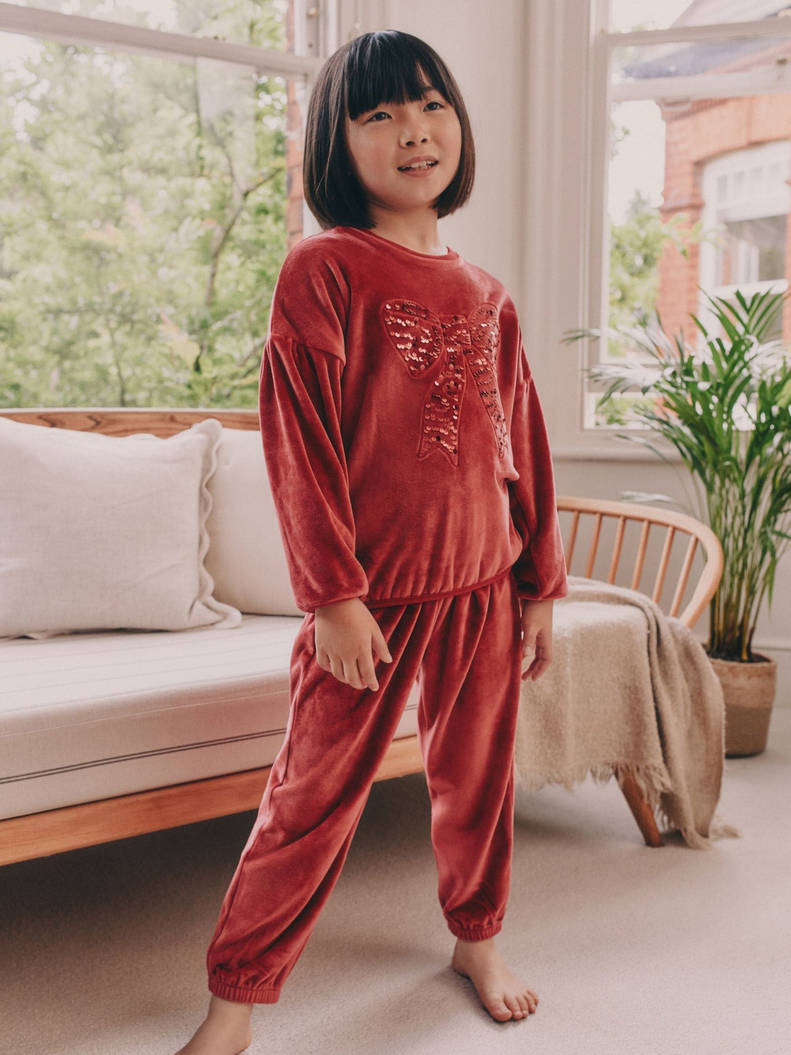 Red Sequin Bow Cosy Fleece Pyjamas