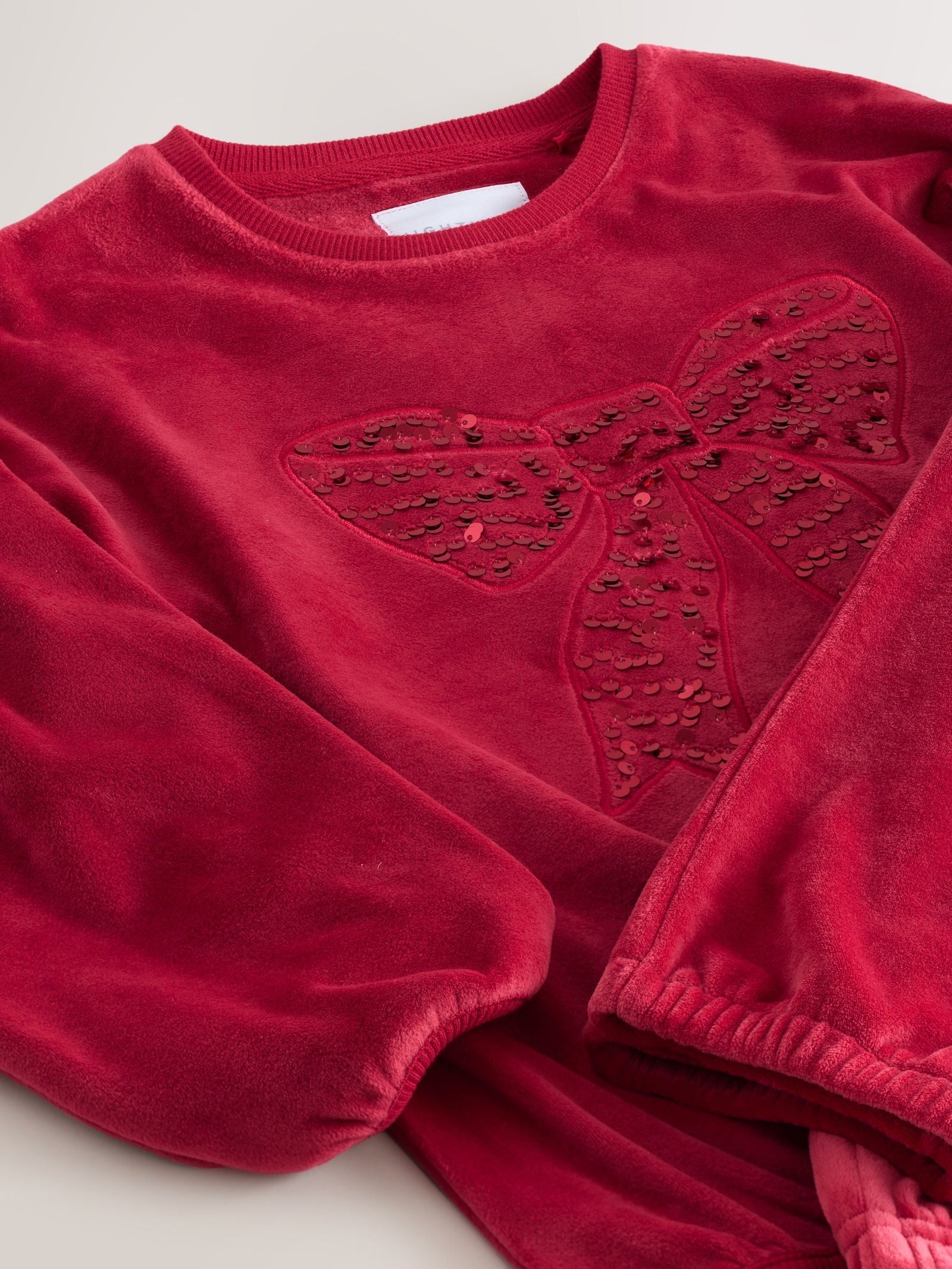Red Sequin Bow Cosy Fleece Pyjamas