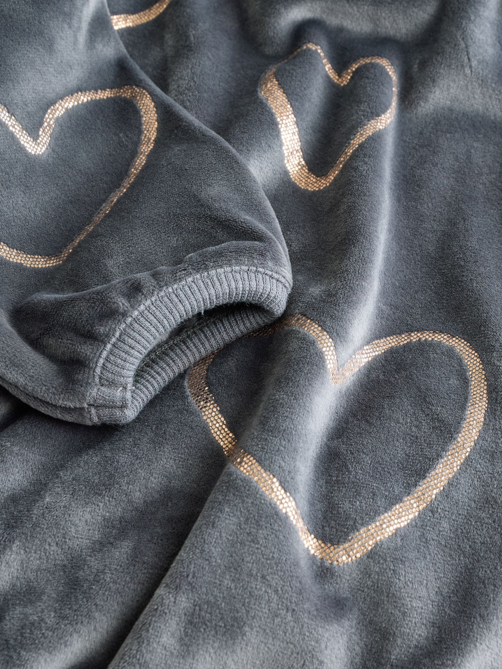 Charcoal Grey Metallic Heart Cosy Fleece Pyjamas (9mths-16yrs)